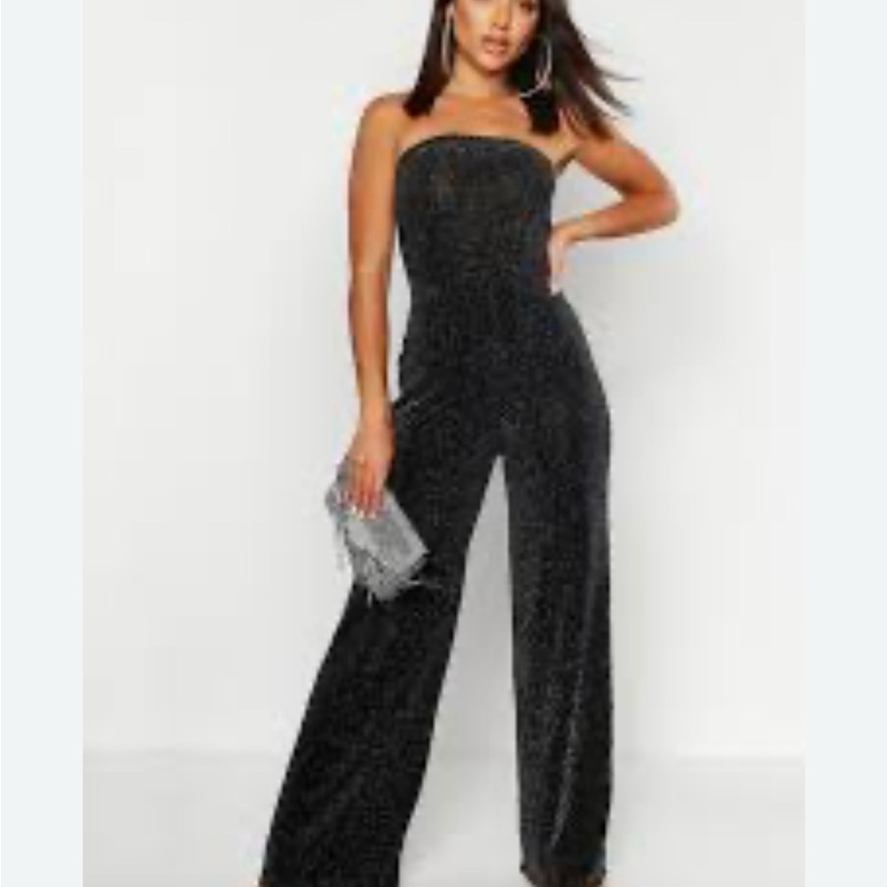 Boohoo Black Glitter Wide Leg Jumpsuit